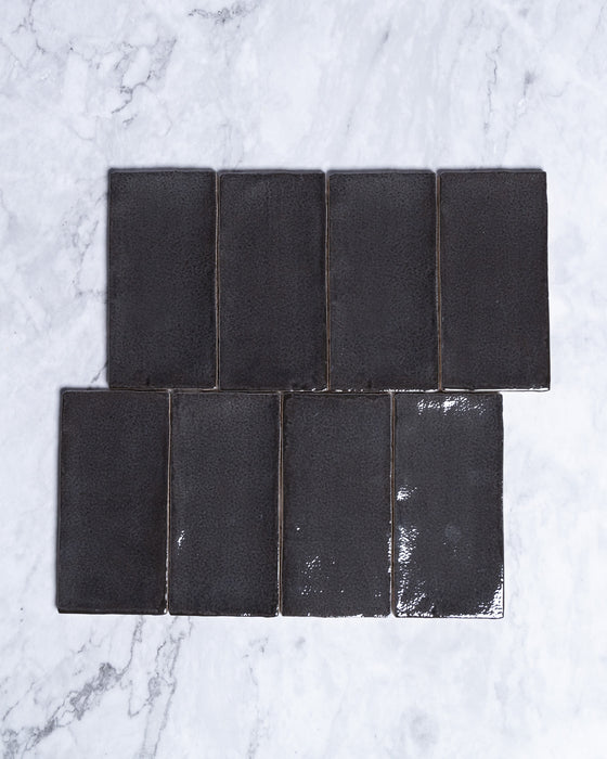 Exville Charcoal Gloss Spanish Tile 75x150mm