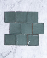 Exville Dark Sage Green Gloss Spanish Tile 100x100mm tile, view 2 - Tile Touch