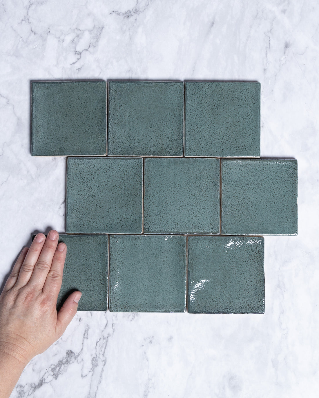 Exville Dark Sage Green Gloss Spanish Tile 100x100mm tile, view 1 - Tile Touch