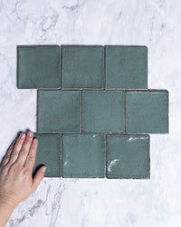Exville Dark Sage Green Gloss Spanish Tile 100x100mm tile, view 1 - Tile Touch