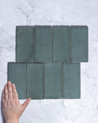 Exville Dark Sage Green Gloss Spanish Tile 75x150mm tile, view 1 - Tile Touch