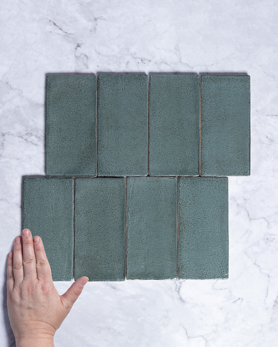 Exville Dark Sage Green Gloss Spanish Tile 75x150mm