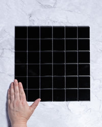 Fairway Small Plain Black Gloss Square Mosaic 48x48mm tile, view 1 - Tile Touch