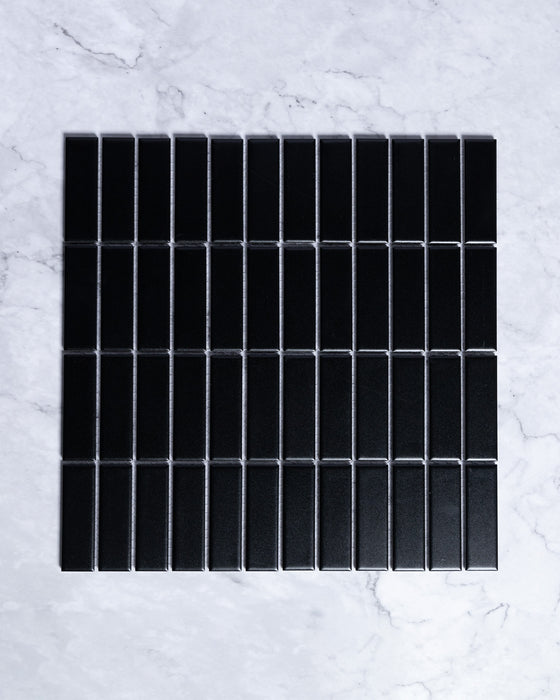 Fairway Mini Plain Black Matt Rectangle Finger Mosaic Tile 23x73mm