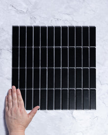 Fairway Mini Plain Black Matt Rectangle Finger Mosaic Tile 23x73mm