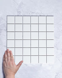 Fairway Small Plain White Gloss Square Mosaic 48x48mm tile, view 1 - Tile Touch