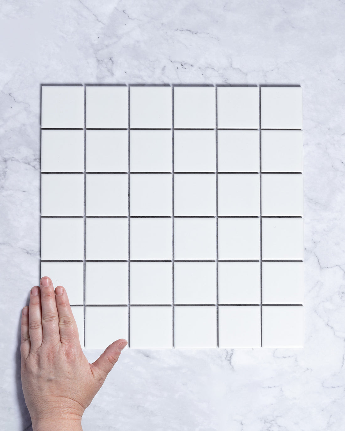 Fairway Small Plain White Matt Square Mosaic 48x48mm tile, view 1 - Tile Touch
