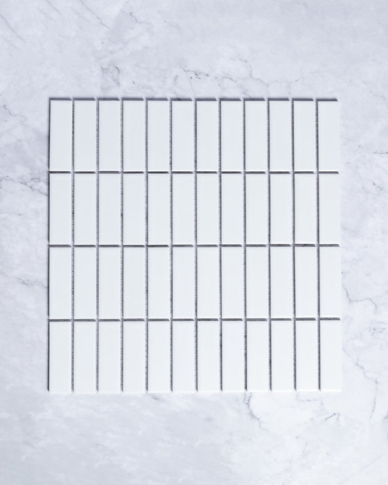 Fairway Mini Plain White Matt Rectangle Finger Mosaic Tile 23x73mm