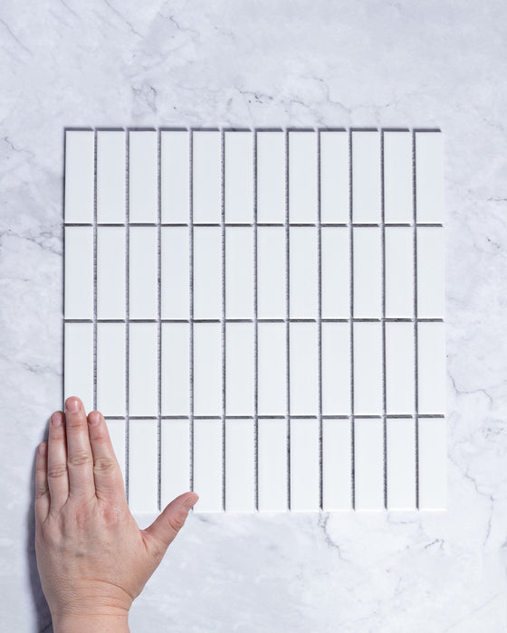 Fairway Mini Plain White Matt Rectangle Finger Mosaic Tile 23x73mm