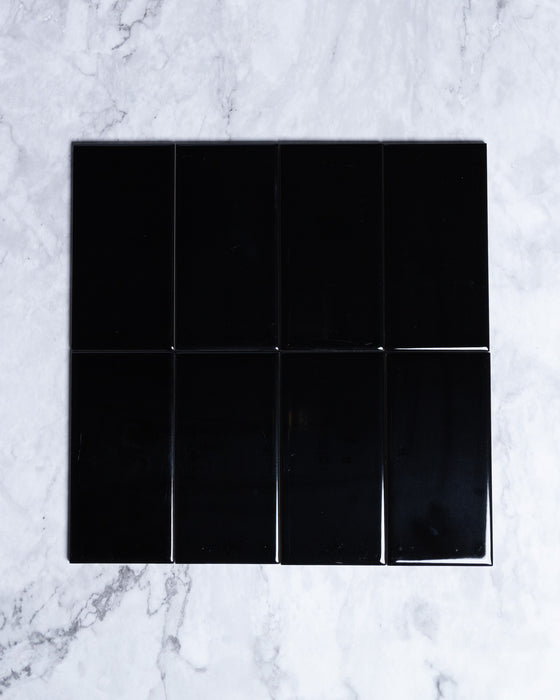 Florence Black Gloss Subway Tile 75 x 150mm