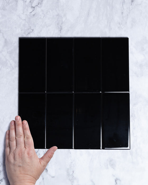 Florence Black Gloss Subway Tile 75 x 150mm