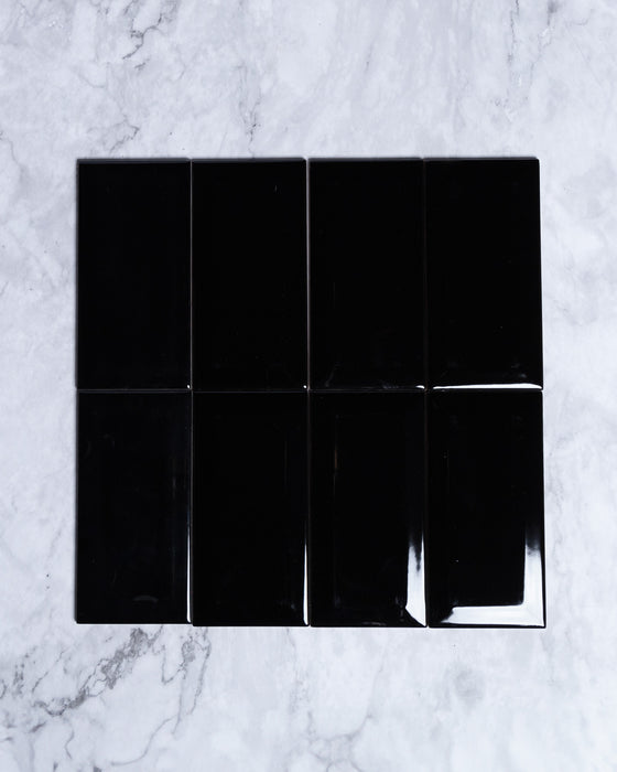 Florence Black Bevel Gloss Subway Tile 75 x 150mm