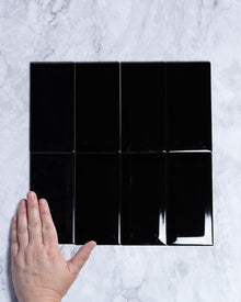  Florence Black Bevel Gloss Subway Tile 75 x 150mm