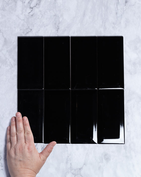 Florence Black Bevel Gloss Subway Tile 75 x 150mm