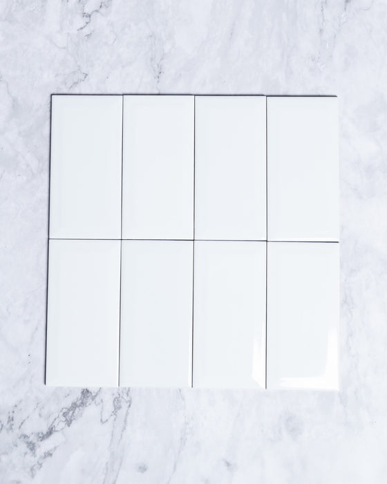 Florence White Bevel Gloss Subway Tile 75 x 150mm