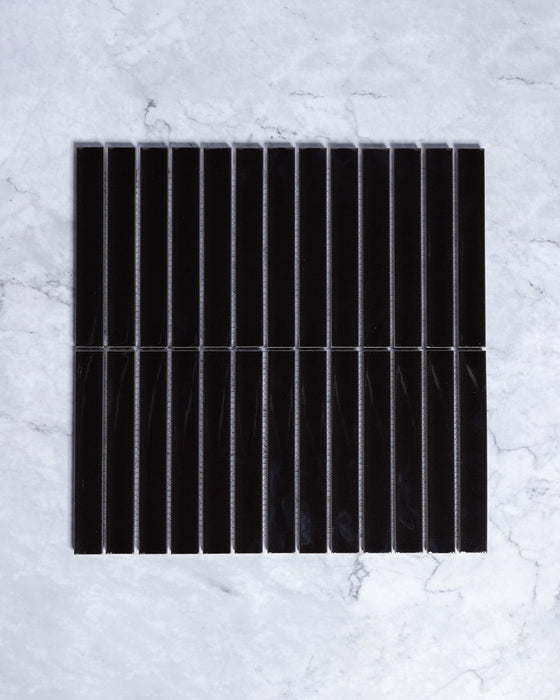 Gracemere Black Gloss Concave Kit Kat Finger Mosaic Tile