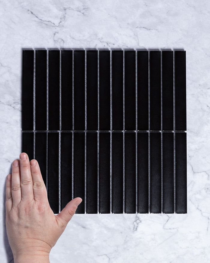 Gracemere Black Matt Concave Kit Kat Finger Mosaic Tile tile, view 1 - Tile Touch