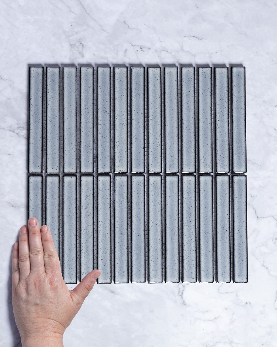 Gracemere Bone Grey Speckle Gloss Concave Kit Kat Finger Mosaic Tile tile, view 1 - Tile Touch