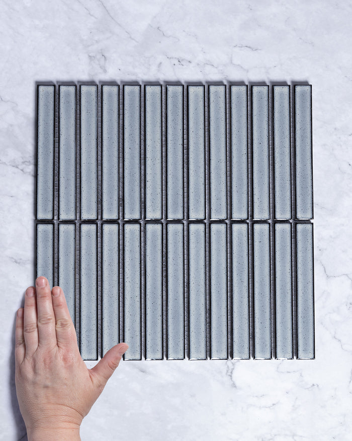 Gracemere Bone Grey Speckle Gloss Concave Kit Kat Finger Mosaic Tile