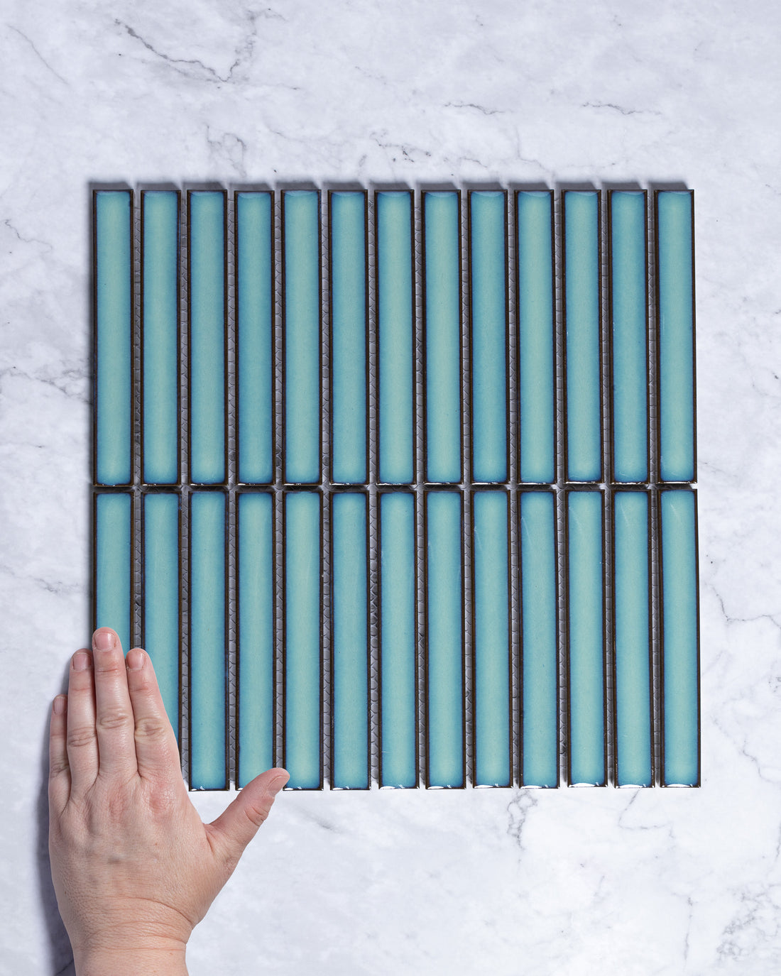Gracemere Jade Green Gloss Concave Kit Kat Finger Mosaic Tile tile, view 1 - Tile Touch