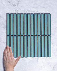 Gracemere Jade Green Gloss Concave Kit Kat Finger Mosaic Tile tile, view 1 - Tile Touch