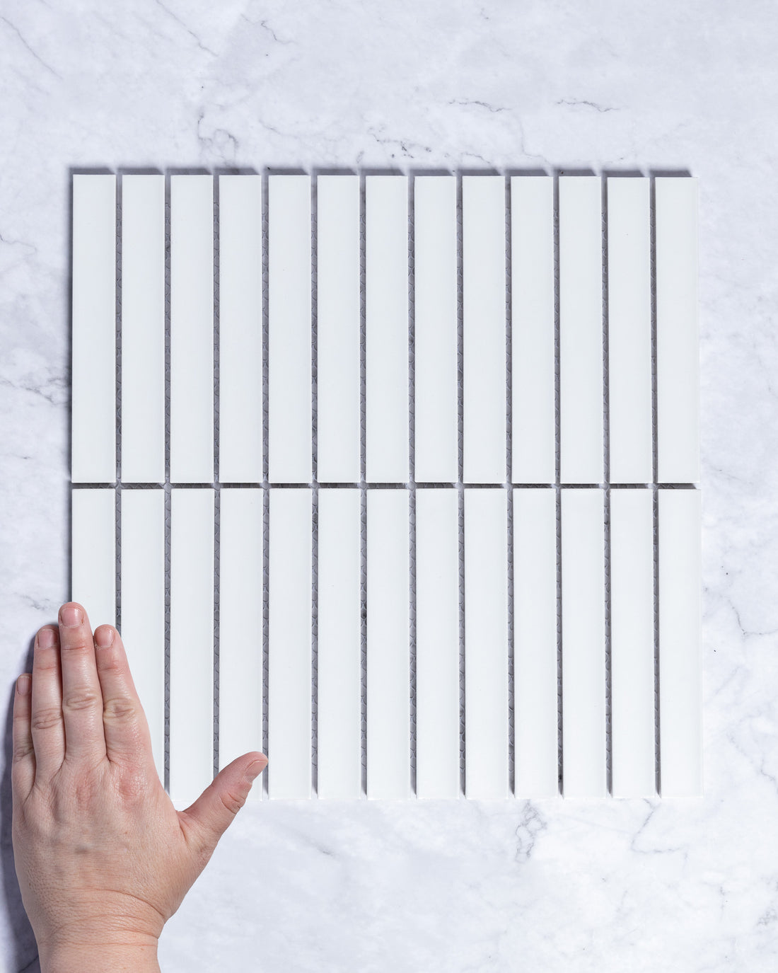 Gracemere White Gloss Concave Kit Kat Finger Mosaic Tile tile, view 1 - Tile Touch