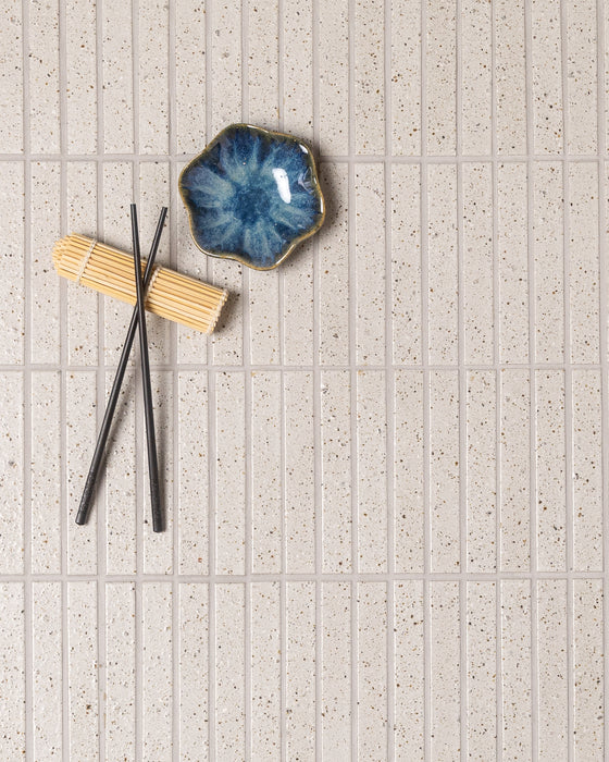 Kazoku Hatsuborder White Speckle Japanese Hand Crafted Kit Kat Mosaic Tile 23x152mm