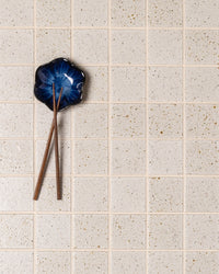 Hatsu Square White Speckle Japanese Hand Crafted Mosaics Tile 72x72mm tile, view 3 - Tile Touch