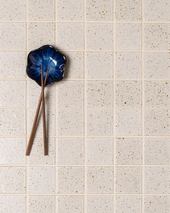Hatsu Square White Speckle Japanese Hand Crafted Mosaics Tile 72x72mm