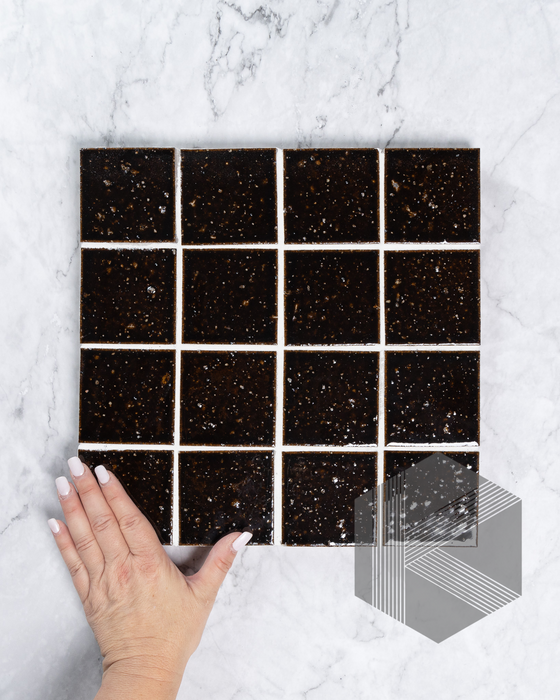 Hatsu Square Espresso Burgundy Japanese Hand Crafted Kit Kat Mosaic Tile 72x72mm