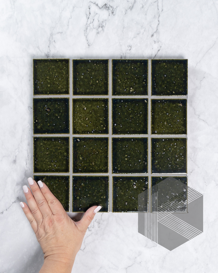 Hatsu Square Oribe Green Japanese Hand Crafted Mosaics Tile 72x72mm
