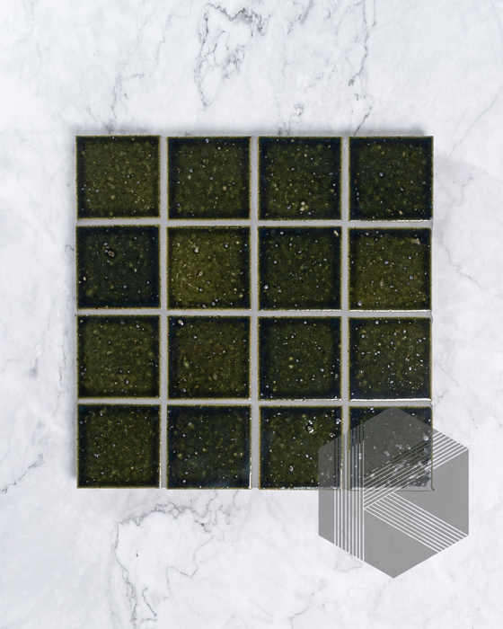 Hatsu Square Oribe Green Japanese Hand Crafted Mosaics Tile 72x72mm 