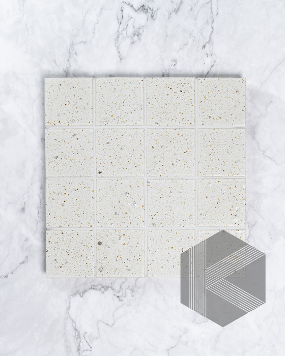 Hatsu Square White Speckle Japanese Hand Crafted Mosaics Tile 72x72mm Front