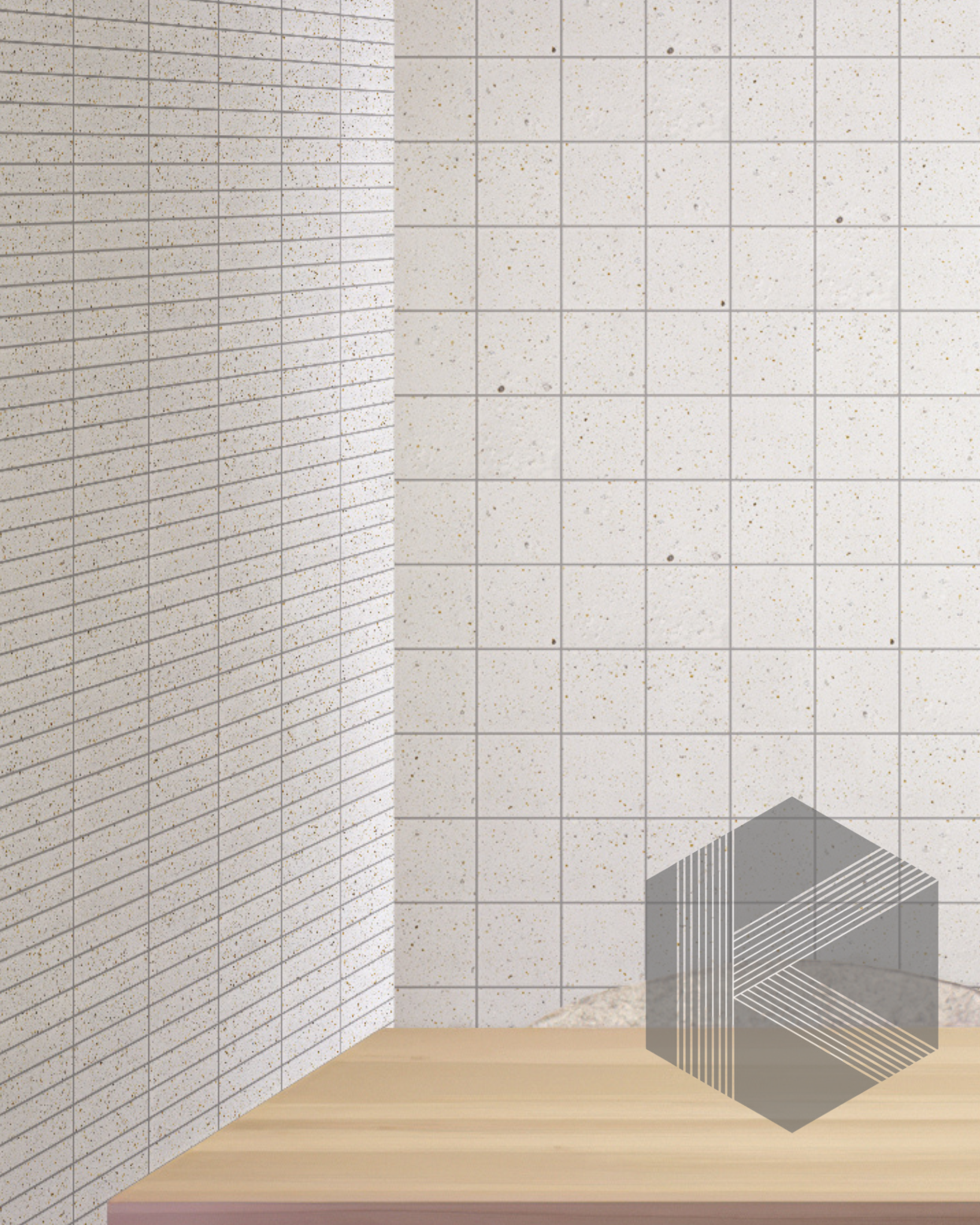 Hatsu Square White Speckle Japanese Hand Crafted Mosaics Tile 72x72mm