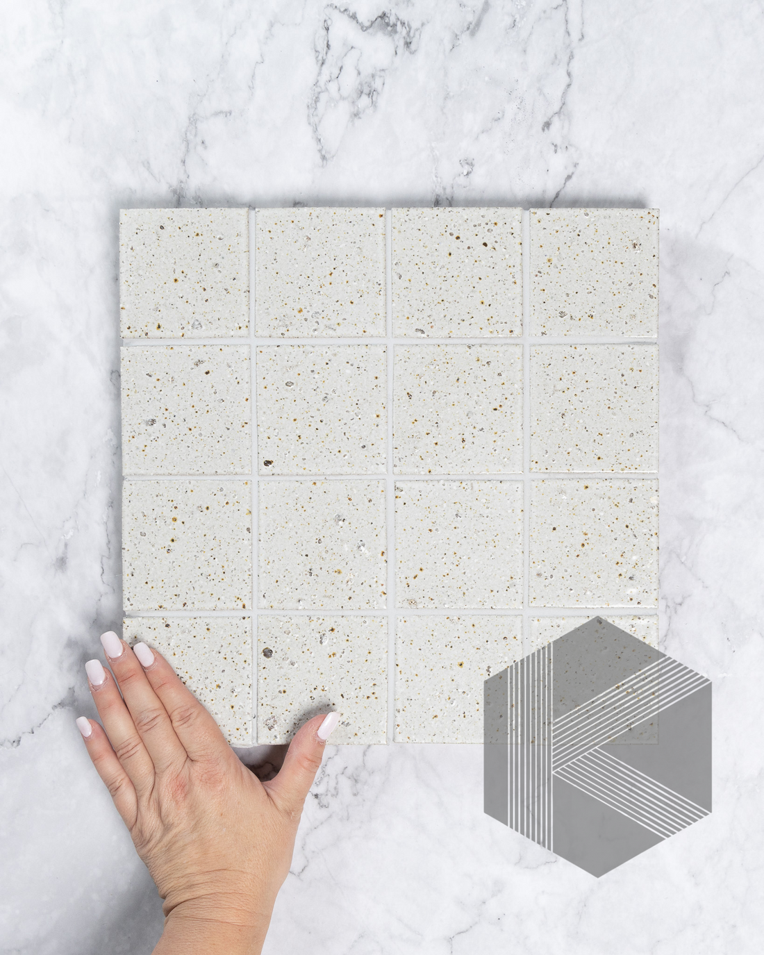 Hatsu Square White Speckle Japanese Hand Crafted Mosaics Tile 72x72mm Main