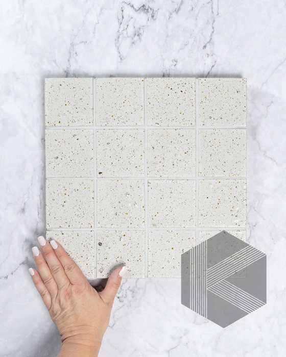 Hatsu Square White Speckle Japanese Hand Crafted Mosaics Tile 72x72mm Main