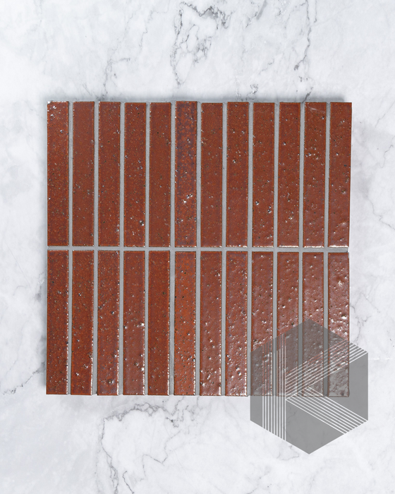 Hatsuborder Blood Red Japanese Hand Crafted Kit Kat Mosaic Tile 23x152mm Front