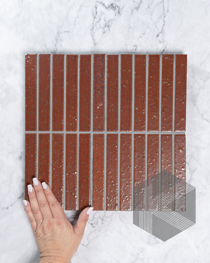 Hatsuborder Blood Red Japanese Hand Crafted Kit Kat Mosaic Tile 23x152mm Main