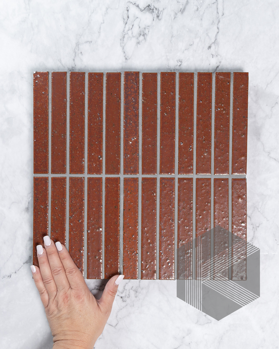 Hatsuborder Blood Red Japanese Hand Crafted Kit Kat Mosaic Tile 23x152mm Main