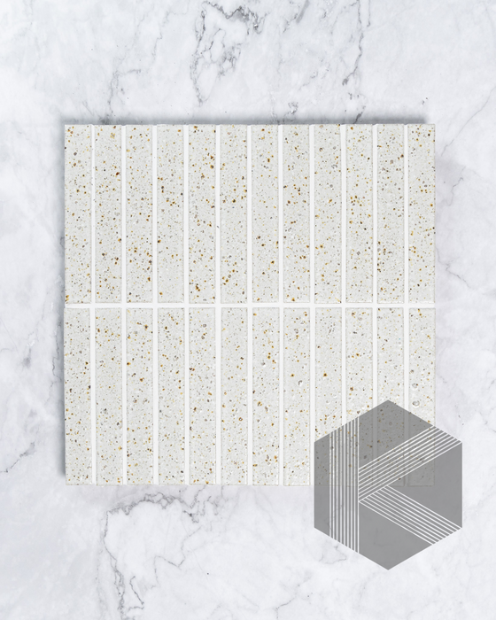 Hatsuborder White Speckle Japanese Hand Crafted Kit Kat Mosaic Tile 23x152mm Front