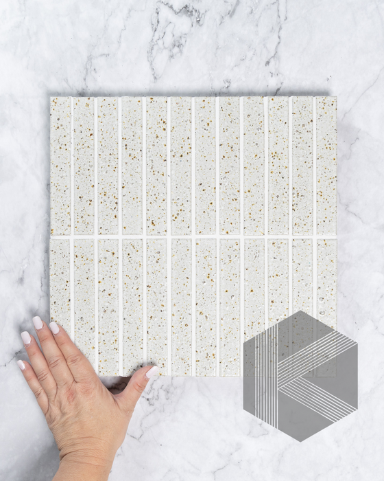 Hatsuborder White Speckle Japanese Hand Crafted Kit Kat Mosaic Tile 23x152mm Main