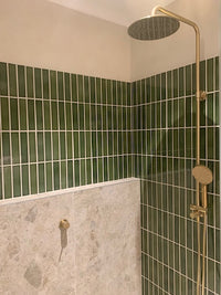 Osaka Olive Green Speckle Japanese Hand Glazed Large Finger Mosaics 45x195mm tile, view 8 - Tile Touch