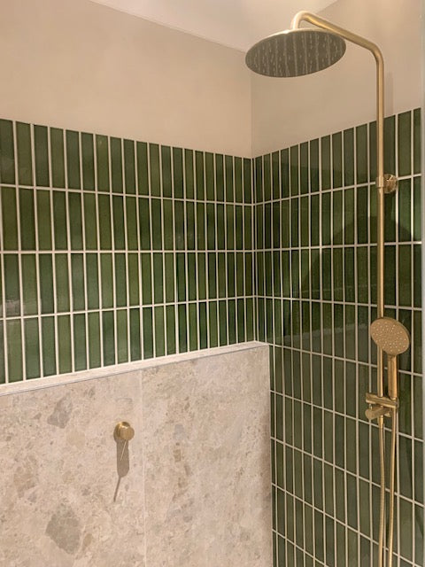 Kazoku Osaka Olive Green Speckle Japanese Hand Glazed Large Finger Mosaics 45x195mm