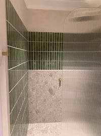 Osaka Olive Green Speckle Japanese Hand Glazed Large Finger Mosaics 45x195mm tile, view 9 - Tile Touch