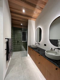 Osaka Olive Green Speckle Japanese Hand Glazed Large Finger Mosaics 45x195mm tile, view 6 - Tile Touch