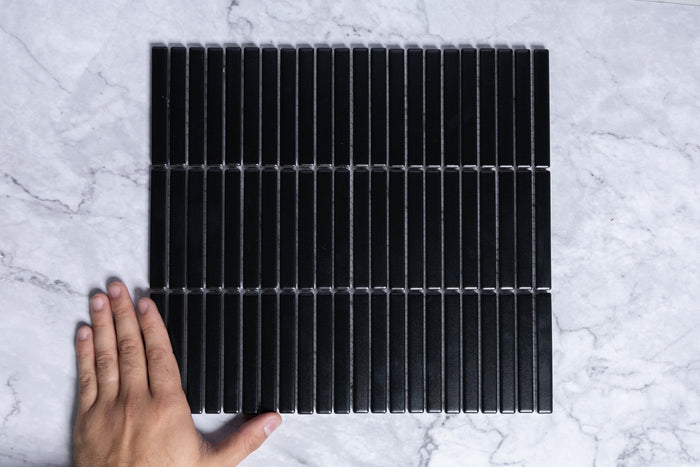 Roseby Black Gloss Kit Kat Finger Mosaic Tile tile, view 1 - Tile Touch