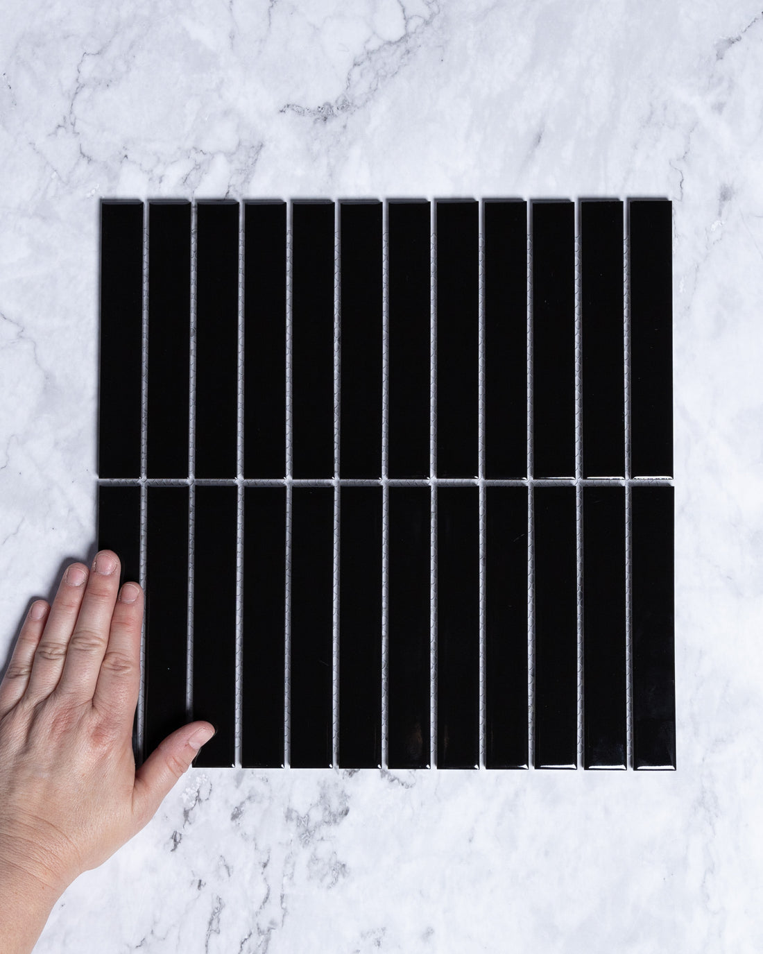 Kalana Kit Kat Finger Black Gloss Mosaic Tile tile, view 1 - Tile Touch