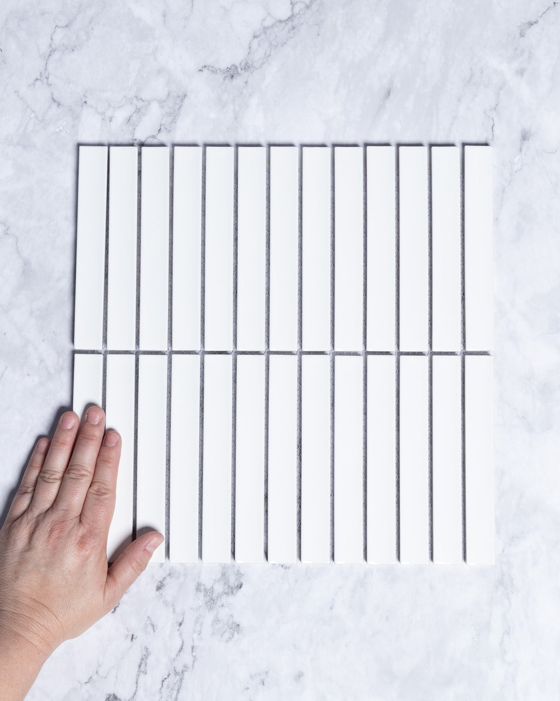 Kalana Kit Kat Finger White Gloss Mosaic Tile tile, view 1 - Tile Touch
