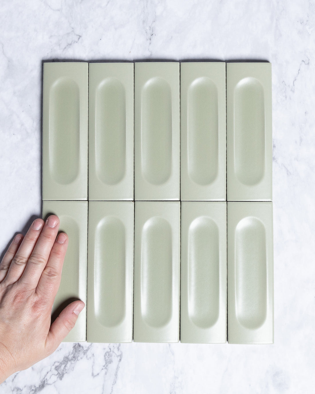 Kent Italian Matt Tile Sage Green 50x150mm 3D tile, view 1 - Tile Touch