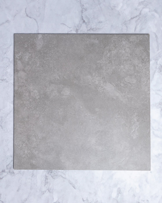 Kronos Mid Grey Matt Travertine Look Porcelain Tile 600x600mm